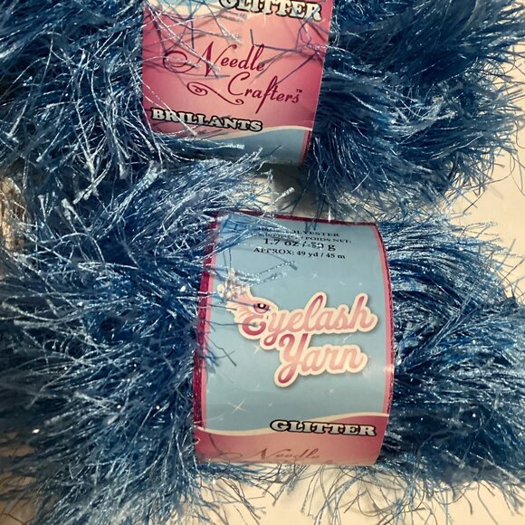 Blue & Taupe Eyelash Yarn + 1 Knit Picker Mending Knitting Crochet Skein - Picture 4 of 5